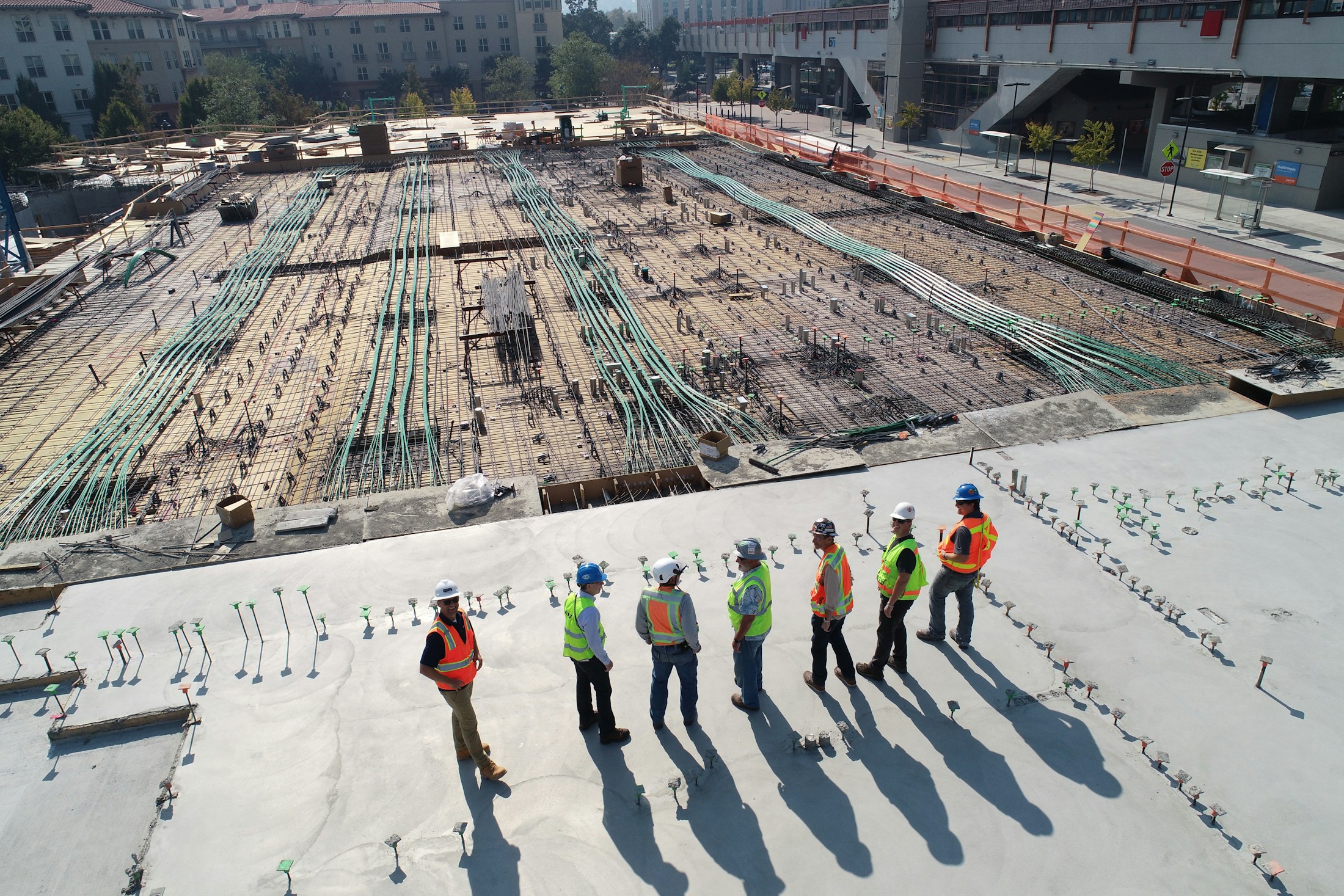 Construction operations team reviewing an active project site